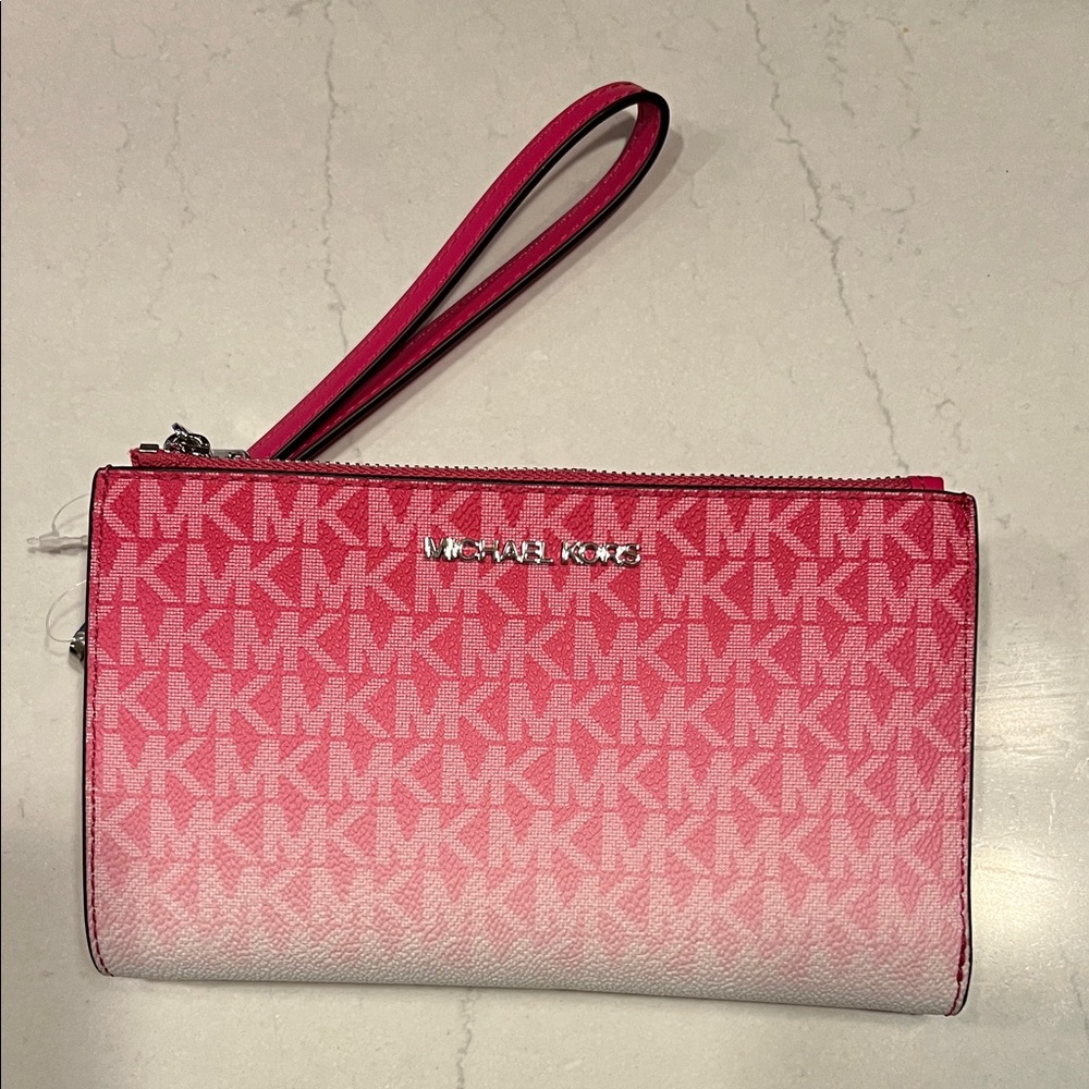 Michael Kors Pink and White Logo Wristlet